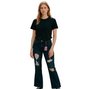 Vibe & Rant Distressed Flare Jeans Juniors 13 Dark Wash Split Hem Y2K Retro